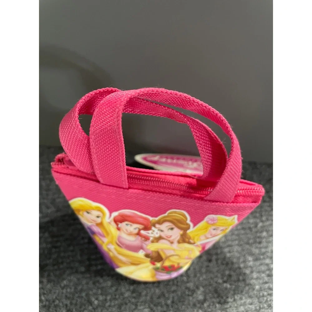 Disney Princess Mini Tote Bag Pink Canvas Zip Pouch Rapunzel Ariel Belle Aurora